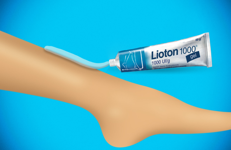 Aplicarea gelului Lioton 1000® pe piciorul greu